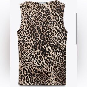Zara Leopard Print Tank Top - Black and Tan